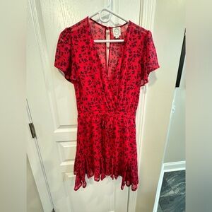 Closet Clearout Blue Rain Red Dress with Black Foliage